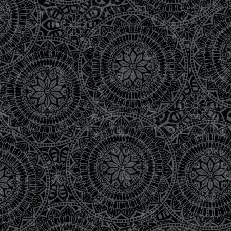 Black Tossed Mandalas 118" Cotton (7637S-99) – Sold in UNITS of ¼ metre