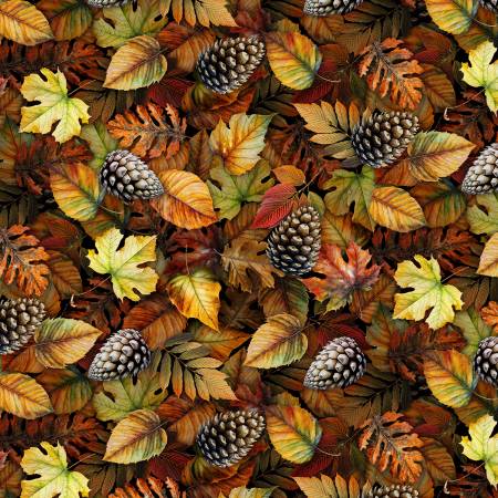 Autumn Packed Fall Leaves 108" Cotton (CDX2637-AUTUMN) – Sold in UNITS of ¼ metre