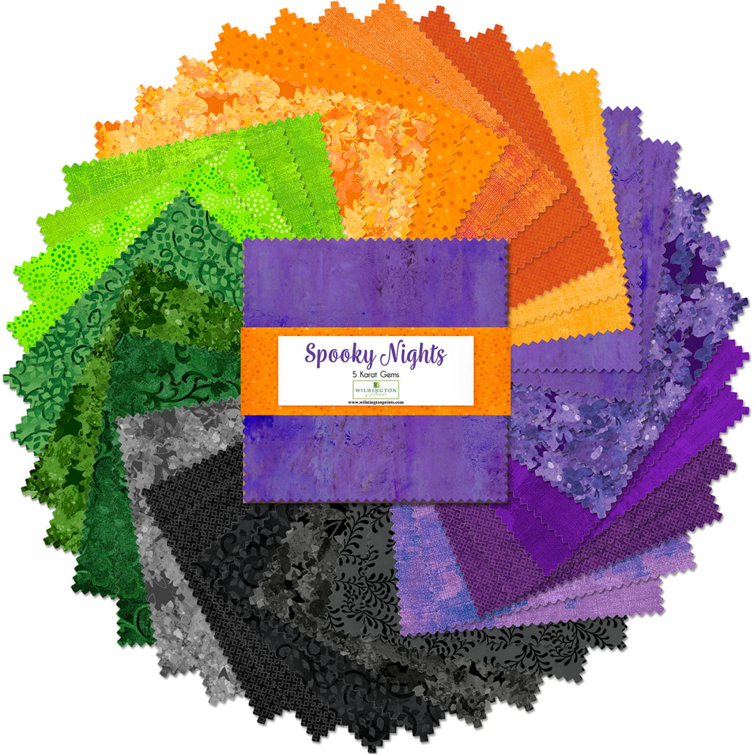Spooky Nights - Essential Gems & Karat Pre-Cuts Collection from Wilmington Prints | 5in Squares - 42pcs (Q507-150-507)