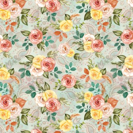 Country Time Roses Seafoam 108" Cotton (14809WB - 83) - Sold in UNITS of 1/4 metre - Maple Leaf Quilting Company Ltd.