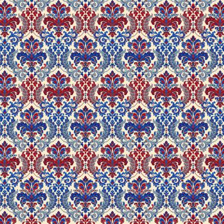 Cream/Navy Damask 108" Cotton (3197W - 44) – Sold in UNITS of ¼ metre - Maple Leaf Quilting Company Ltd.