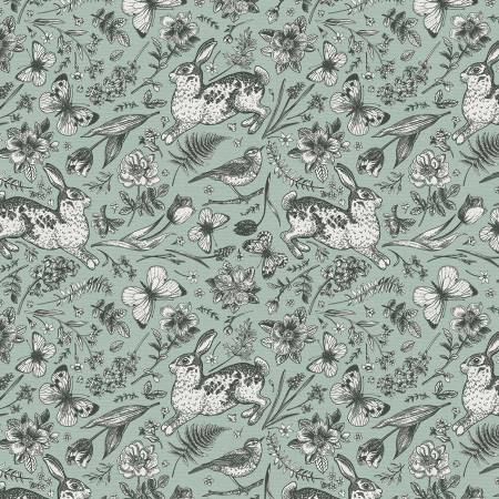 Dark Green On Light Green Garden Toss 118" Cotton (183 - 25343) – Sold in UNITS of ¼ metre - Maple Leaf Quilting Company Ltd.