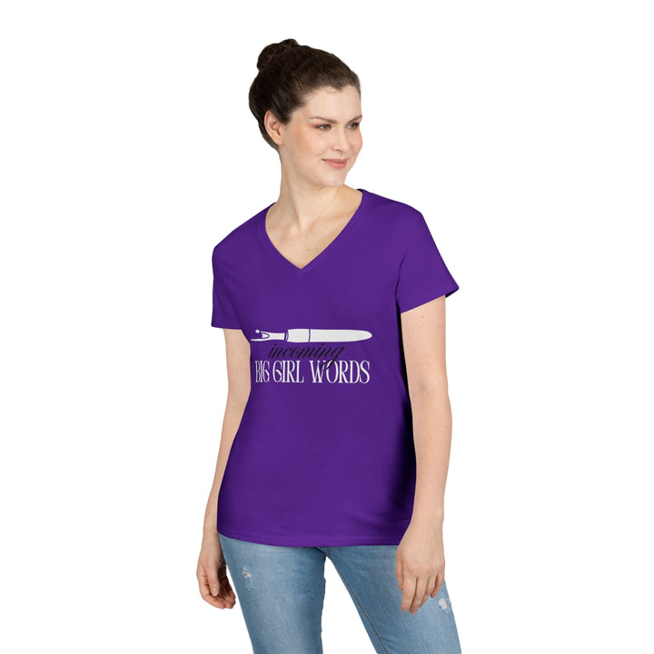 Incoming Big Girl Words Gilden V - neck heavy cotton T-Shirt - Maple Leaf Quilting Company Ltd.