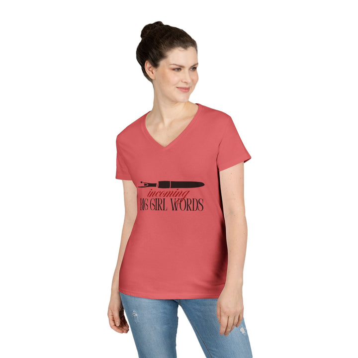 Incoming Big Girl Words Gilden V - neck heavy cotton T-Shirt - Maple Leaf Quilting Company Ltd.