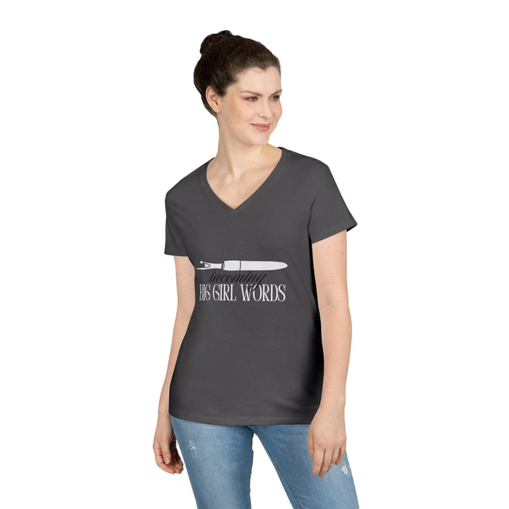 Incoming Big Girl Words Gilden V - neck heavy cotton T-Shirt - Maple Leaf Quilting Company Ltd.