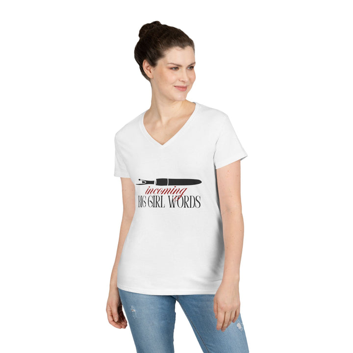 Incoming Big Girl Words Gilden V - neck heavy cotton T-Shirt - Maple Leaf Quilting Company Ltd.