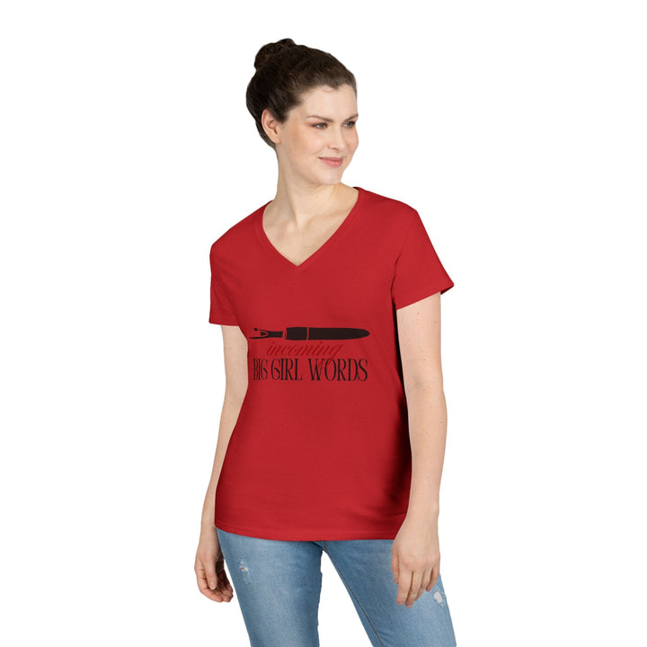 Incoming Big Girl Words Gilden V - neck heavy cotton T-Shirt - Maple Leaf Quilting Company Ltd.