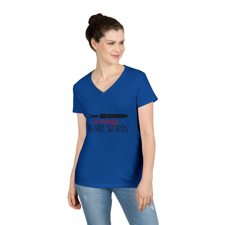 Incoming Big Girl Words Gilden V - neck heavy cotton T-Shirt - Maple Leaf Quilting Company Ltd.