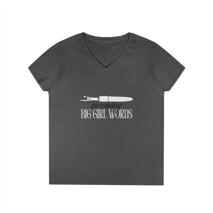 Incoming Big Girl Words Gilden V - neck heavy cotton T-Shirt - Maple Leaf Quilting Company Ltd.