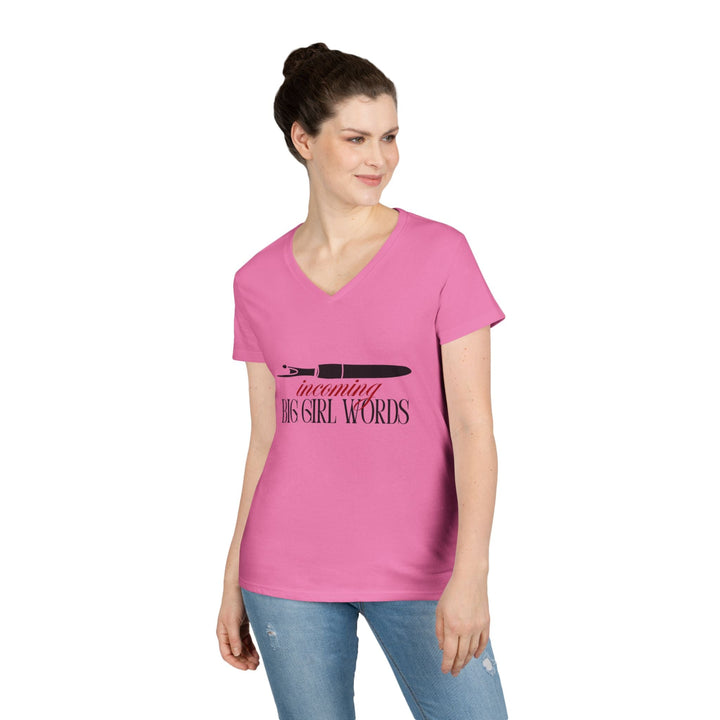 Incoming Big Girl Words Gilden V - neck heavy cotton T-Shirt - Maple Leaf Quilting Company Ltd.