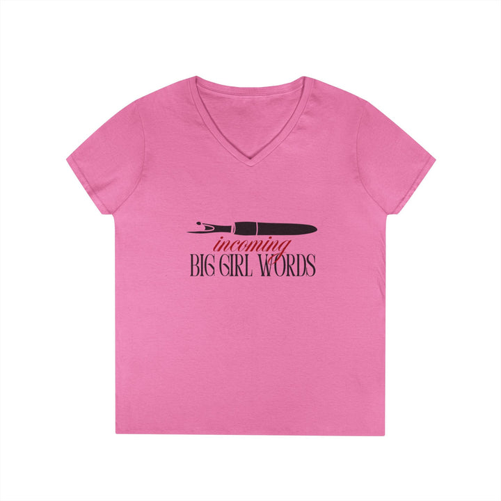 Incoming Big Girl Words Gilden V - neck heavy cotton T-Shirt - Maple Leaf Quilting Company Ltd.