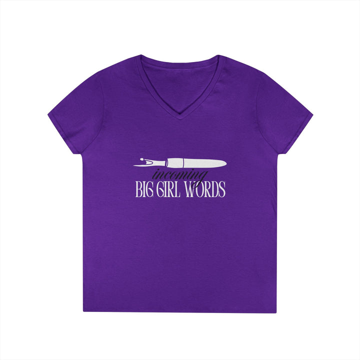 Incoming Big Girl Words Gilden V - neck heavy cotton T-Shirt - Maple Leaf Quilting Company Ltd.