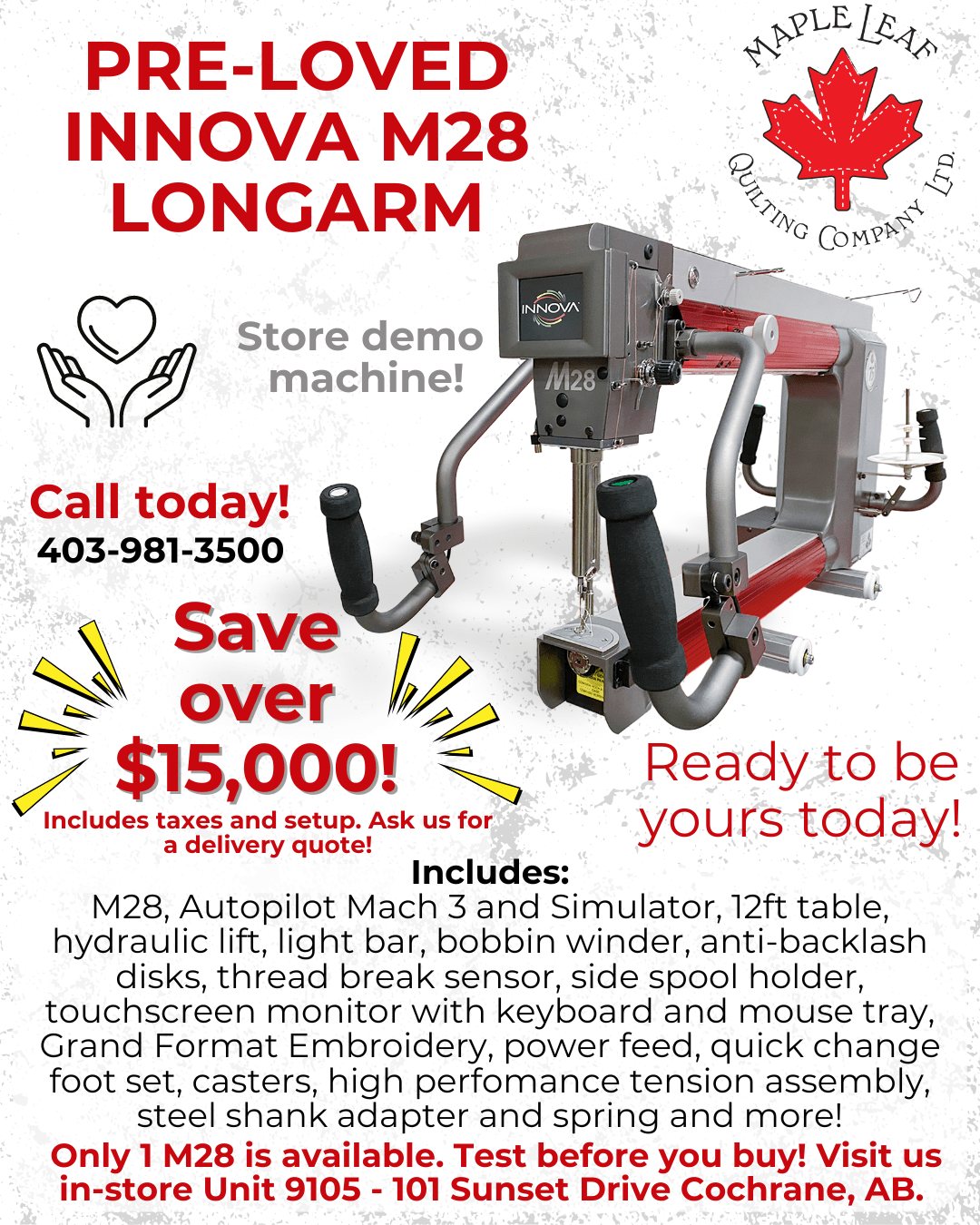 Pre - Loved - Innova M28 Longarm with 12ft table - Maple Leaf Quilting Company Ltd.
