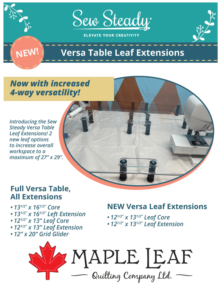 Sew Steady Versa Extension Table (up to 28.25" x 27") - Maple Leaf Quilting Company Ltd.