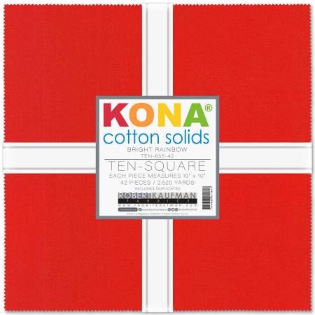 10in Squares Kona Cotton Solids - Bright Rainbow Story (42pcs/bundle) - Maple Leaf Quilting Company Ltd.