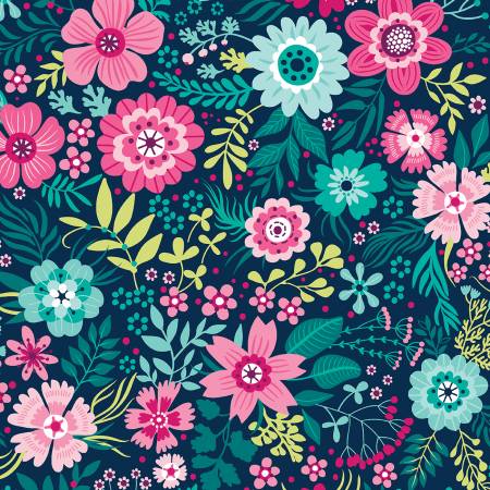 Wallflowers Navy 108" Cotton (13693WB-11) – Sold in UNITS of ¼ metre