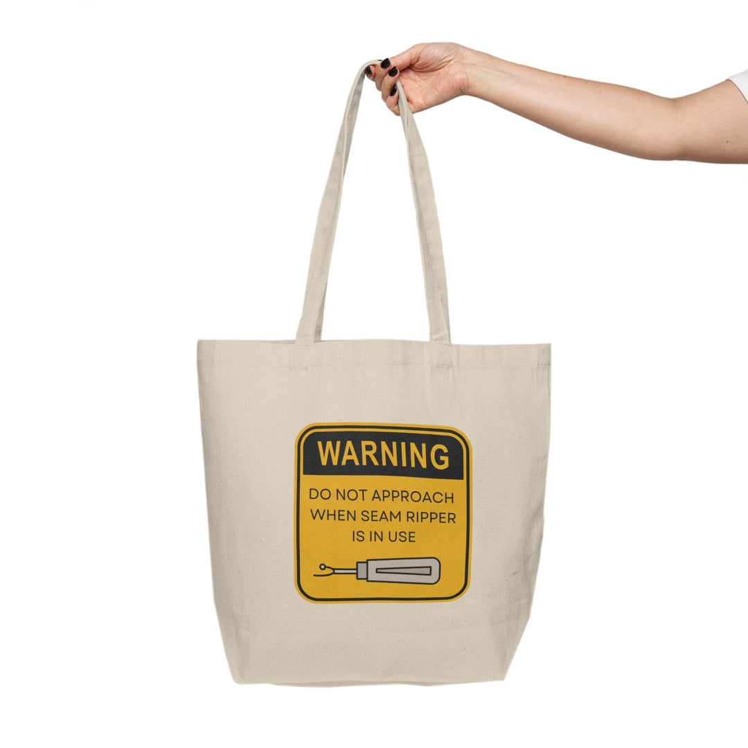 'Warning' Seam Ripper Tote Bag - Stylish Canvas Shopping Tote for Crafters