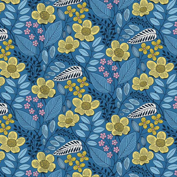Blooming Color 2 Blue Fat Quarter Bundle | Fat Quarter Package 5pcs (FQBC2BX-BLU)