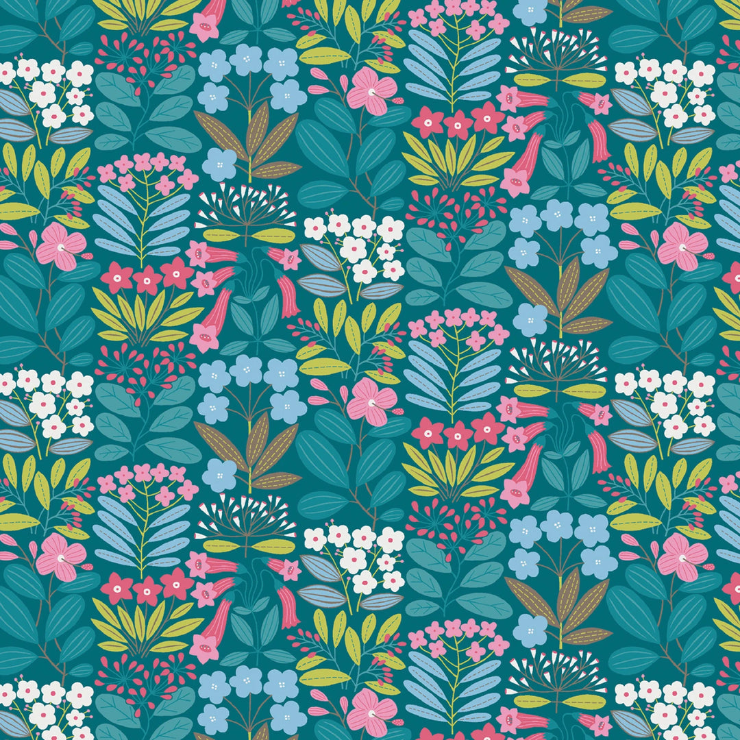 Blooming Color 2 Teal Fat Quarter Bundle | Fat Quarter Package 5pcs (FQBC2BX-Teal)
