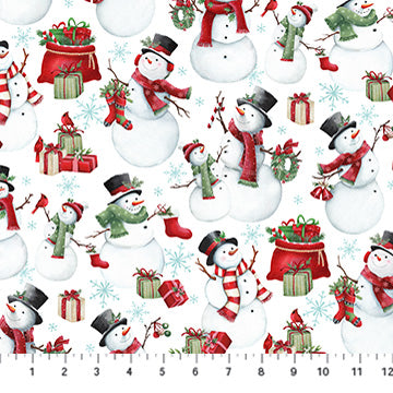 White Multi Snowmen - Holly Jolly | 43/44" Cotton (28813-10) - Sold in UNITS of ¼ metre