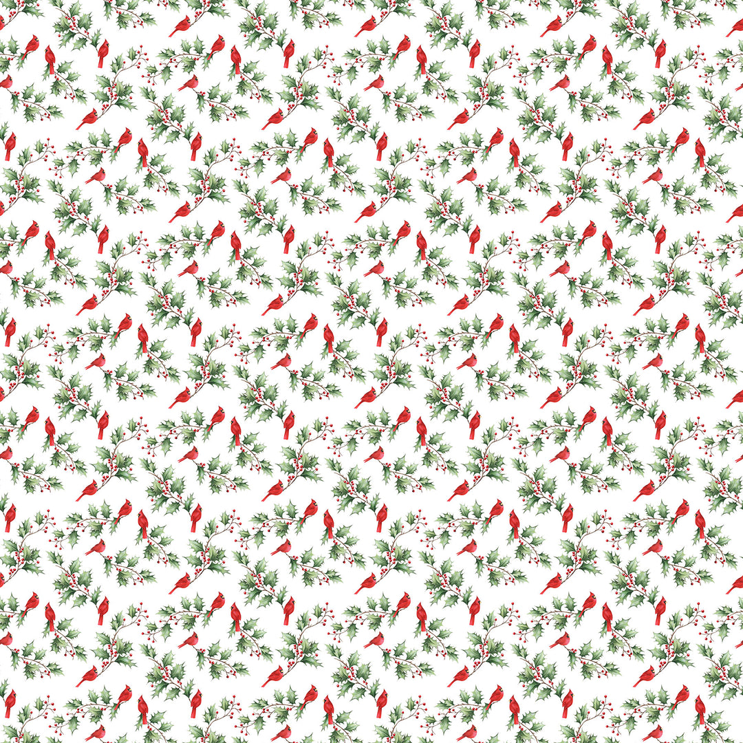 White Cardinal &amp; Holly - Holly Jolly | 43/44" Cotton (28816-10) - Sold in UNITS of ¼ metre