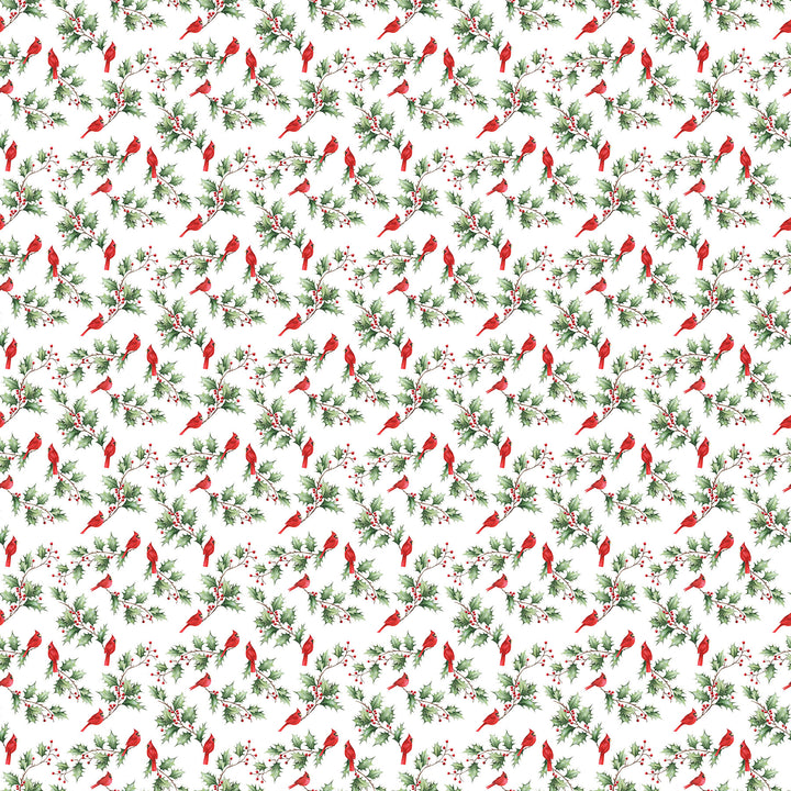 White Cardinal &amp; Holly - Holly Jolly | 43/44" Cotton (28816-10) - Sold in UNITS of ¼ metre