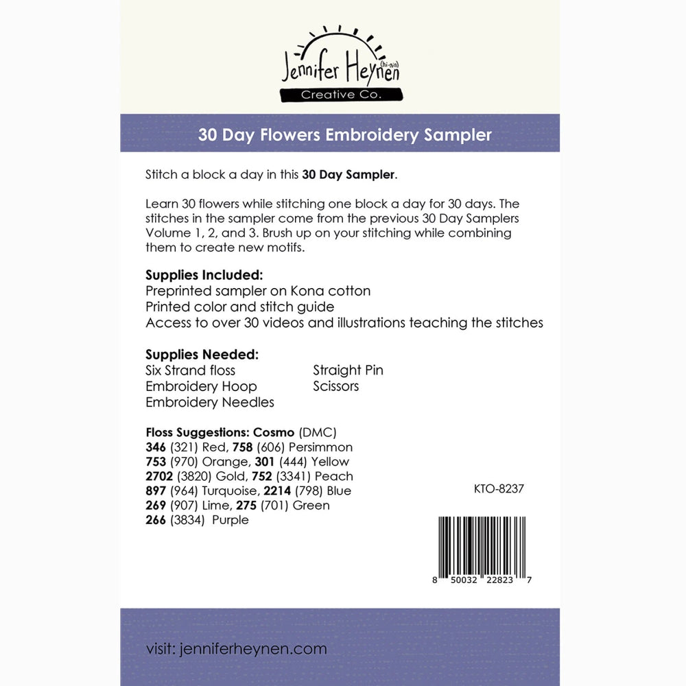 30 Day Sampler Flowers - Original (KTO - 8237) - Maple Leaf Quilting Company Ltd.