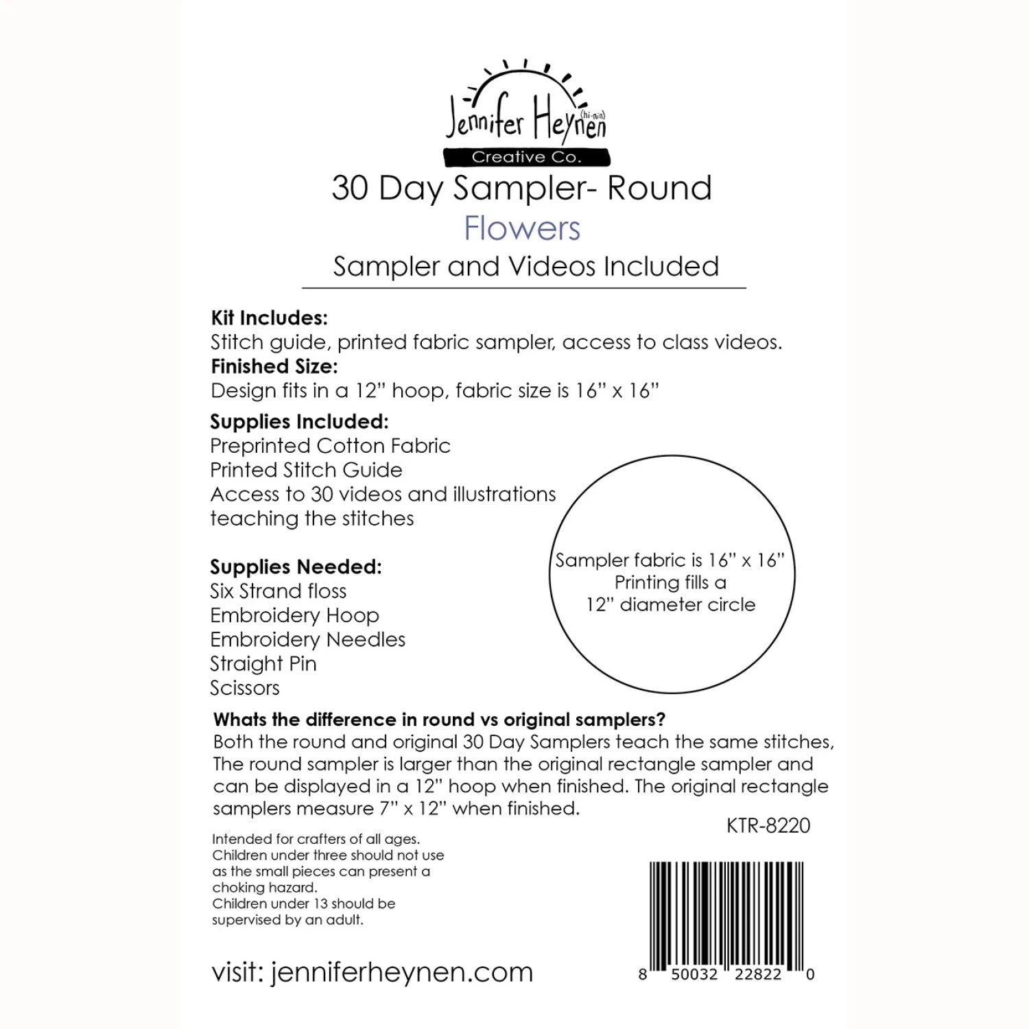 30 Day Sampler Flowers - Round (KTR - 8220) - Maple Leaf Quilting Company Ltd.
