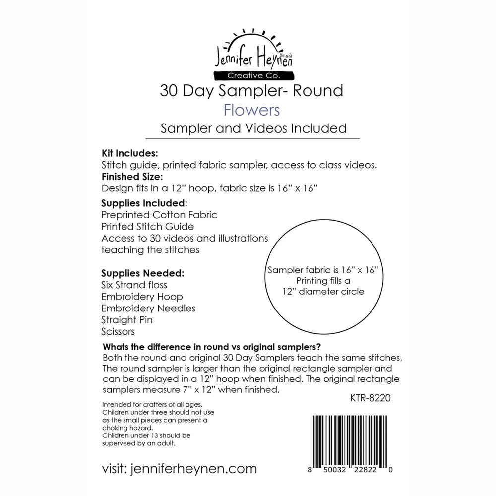 30 Day Sampler Flowers - Round (KTR - 8220) - Maple Leaf Quilting Company Ltd.