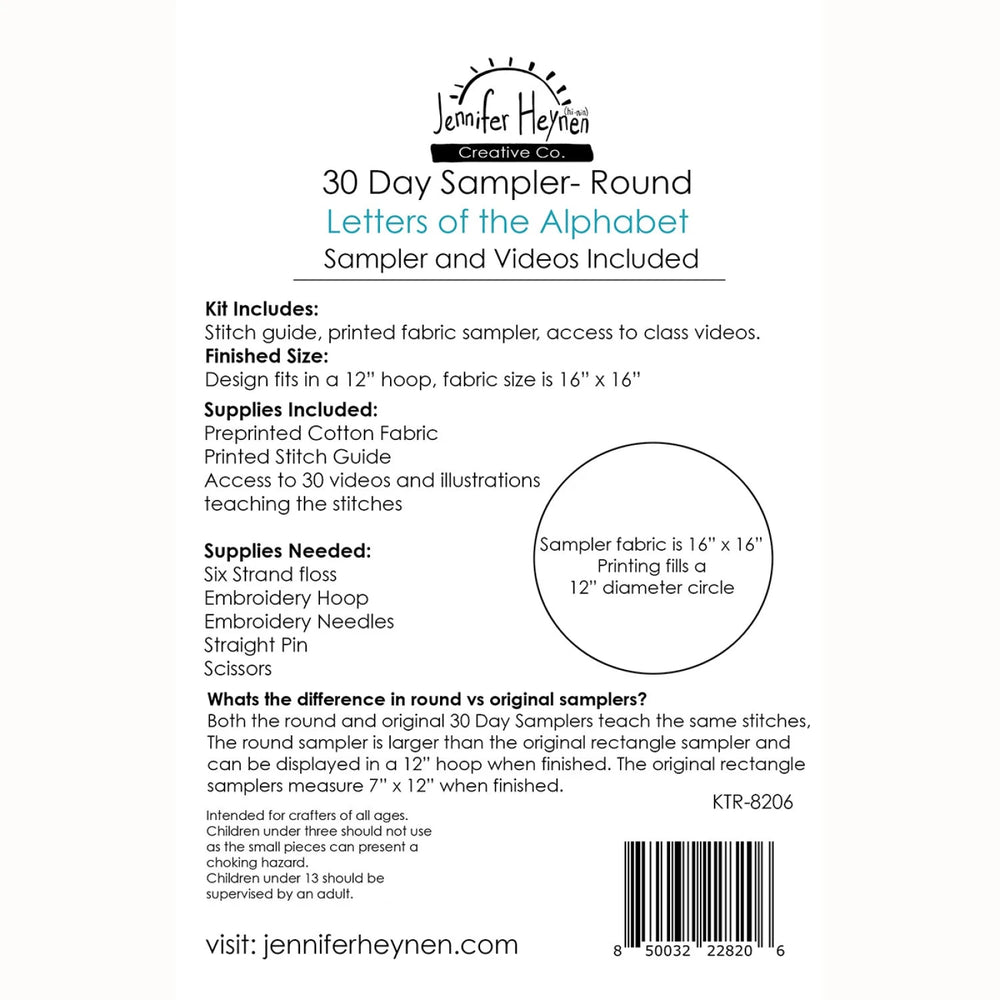 30 Day Sampler Letters of the Alphabet - Round (KTR - 8206) - Maple Leaf Quilting Company Ltd.
