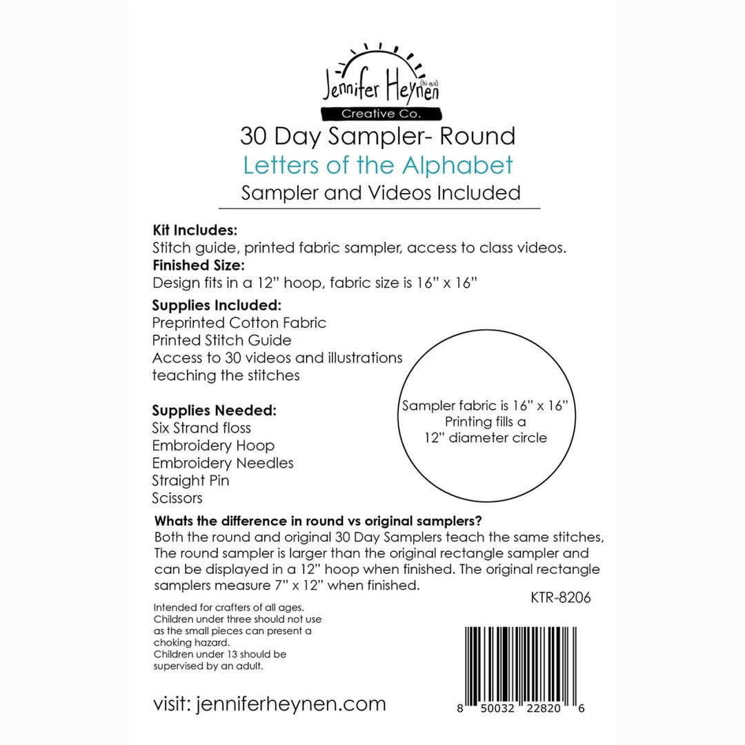 30 Day Sampler Letters of the Alphabet - Round (KTR - 8206) - Maple Leaf Quilting Company Ltd.