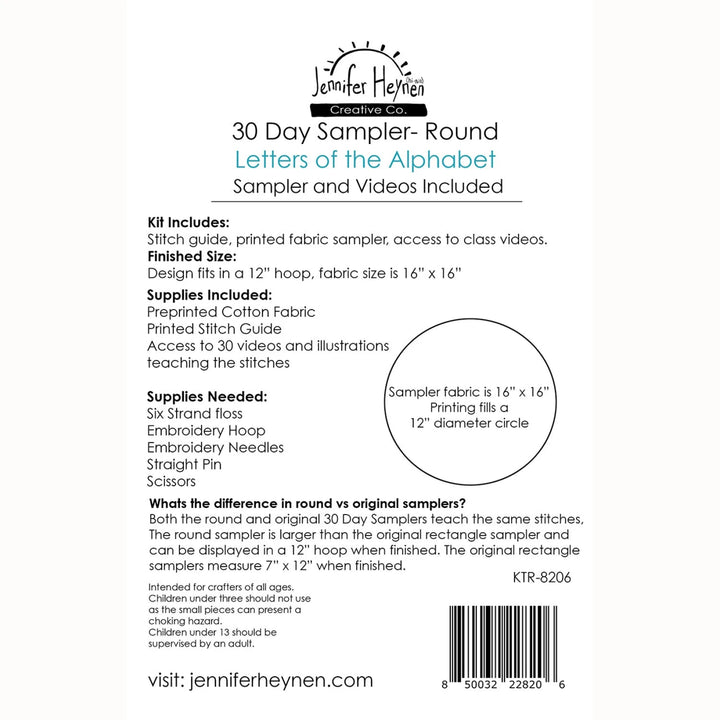 30 Day Sampler Letters of the Alphabet - Round (KTR - 8206) - Maple Leaf Quilting Company Ltd.