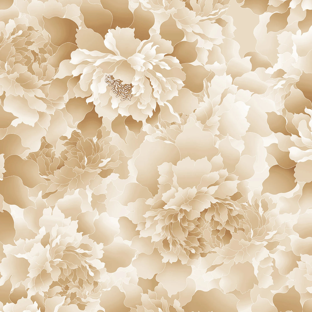 Tan Monochromatic Peony 118” Cotton (3603W-36) - Sold in UNITS of 1/4 metre