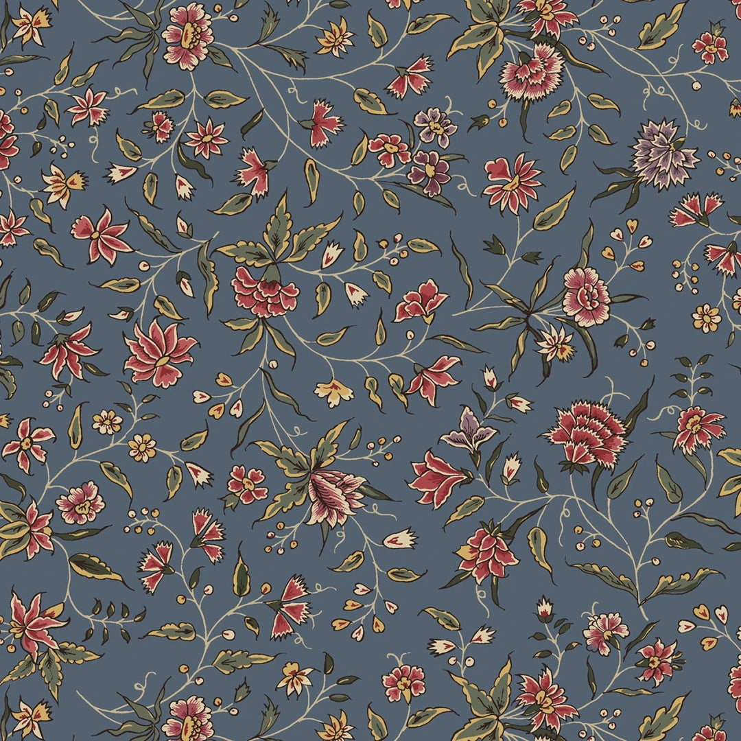 44" Freedom Rings - Blue Medium Floral Cotton (R651372D - BLUE) - Sold in UNITS of 1/4 metre - Maple Leaf Quilting Company Ltd.