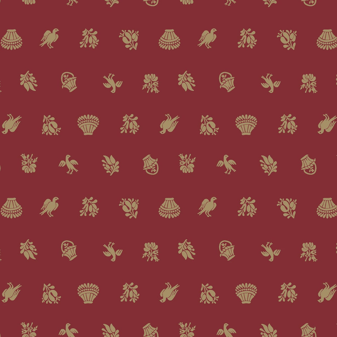44" Freedom Rings - Red Birds & Baskets Cotton (R651375D - RED) - Sold in UNITS of 1/4 metre - Maple Leaf Quilting Company Ltd.