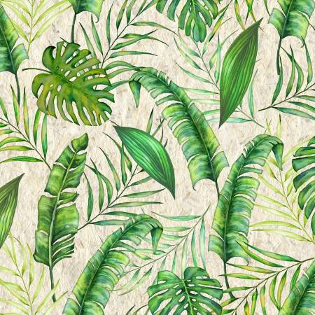 Grasscloth Tropical Leaves 108" Cotton (53910W-1)  – Sold in UNITS of ¼ metre