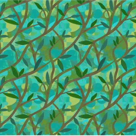 Teal Growing Tree 108" Cotton (53939DW-1DES) – Sold in UNITS of ¼ metre