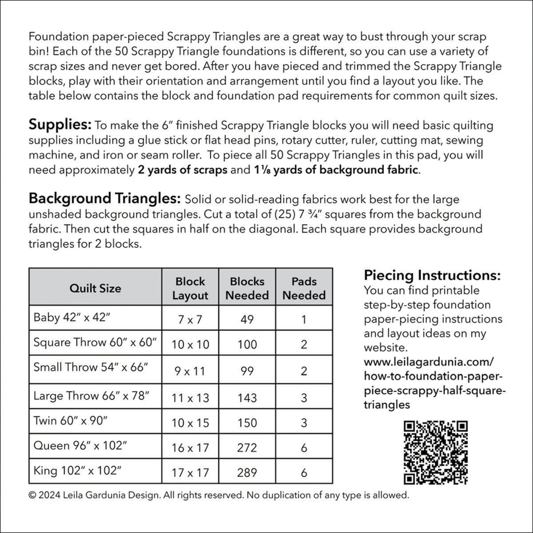 6" Scrappy Triangle Foundation Paper - Piecing Pad (LGD - 108) - Maple Leaf Quilting Company Ltd.