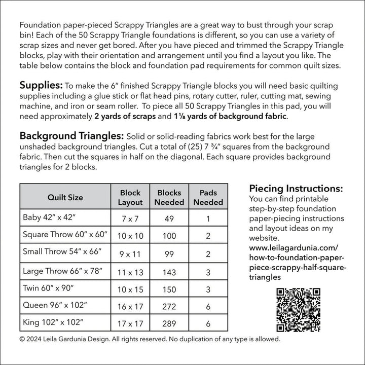 6" Scrappy Triangle Foundation Paper - Piecing Pad (LGD - 108) - Maple Leaf Quilting Company Ltd.