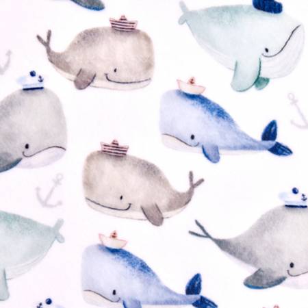 60" Minky Multi Whale Ahoy – Sold in UNITS of ¼ metre - Maple Leaf Quilting Company Ltd.