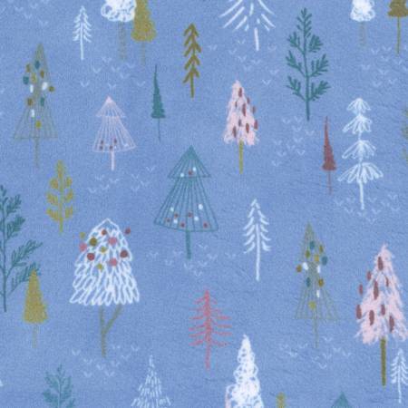 60" Minky Winter Days Trees - Hyacinth – Sold in UNITS of ¼ metre - Maple Leaf Quilting Company Ltd.
