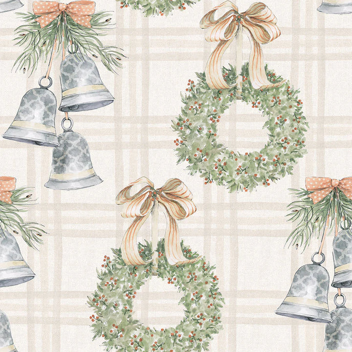 Off White - Silver Bells and Festive Wreaths 44" Wide Cotton (66250402-01) 🇨🇦