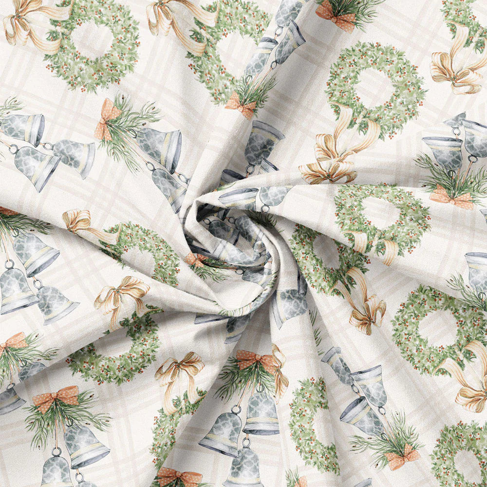 Off White - Silver Bells and Festive Wreaths 44" Wide Cotton (66250402-01) 🇨🇦