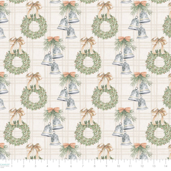 Off White - Silver Bells and Festive Wreaths 44" Wide Cotton (66250402-01) 🇨🇦