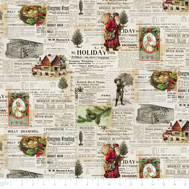 Cream - Holiday Newspaper Clippings 44" Wide Cotton (66250501-01) 🇨🇦