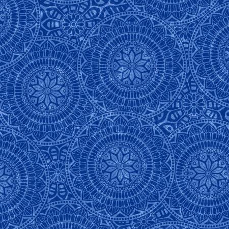 Blue Tossed Mandalas 118" Cotton (7637S-77) – Sold in UNITS of ¼ metre