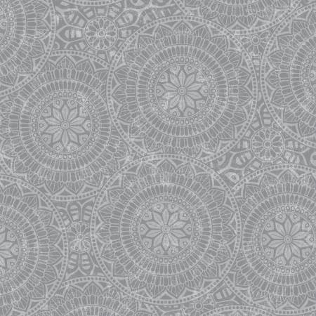 Gray Tossed Mandalas 118" Cotton (7637S-95) – Sold in UNITS of ¼ metre