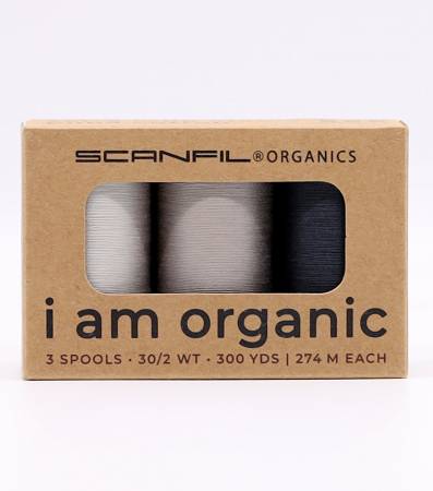 Scanfil Organic Cotton 30wt 3 Spool Thread Set Storm Greys