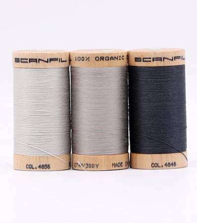 Scanfil Organic Cotton 30wt 3 Spool Thread Set Storm Greys