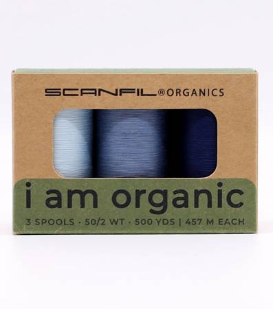 Scanfil Organic Cotton 50wt 3 Spool Thread Set Denim Blues